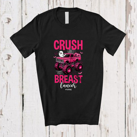 MacnyStore - Personalized Custom Name Crush Breast Cancer; Amazing Halloween Boo Ghost Monster Truck T-Shirt