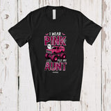 MacnyStore - Personalized Custom Name Wear Pink For Aunt; Lovely Halloween Breast Cancer Plaid Monster Truck T-Shirt