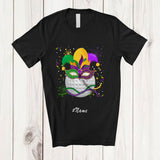 MacnyStore - Personalized Custom Name Golf Wearing Mardi Gras Mask Beads; Joyful Carnival Parades Golf Player T-Shirt