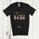 MacnyStore - Personalized Custom Name Four Mardi Gras Gnomes; Lovely Mardi Gras Parades Gnomes Cosplay T-Shirt