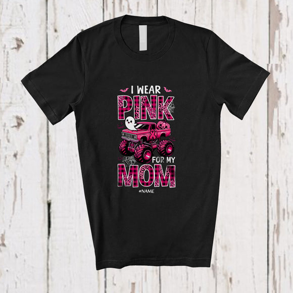 MacnyStore - Personalized Custom Name Wear Pink For Mom; Lovely Halloween Breast Cancer Plaid Monster Truck T-Shirt