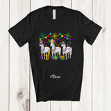 MacnyStore - Personalized Custom Name Three Horse Parades; Joyful Mardi Gras Beads Farmer Animal; Carnival T-Shirt