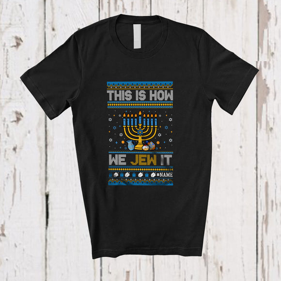 MacnyStore - Personalized Custom Name This Is How We Jew It; Joyful Hanukkah Lights Sweater; Friends Family T-Shirt