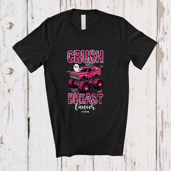 MacnyStore - Personalized Custom Name Crush Breast Cancer; Amazing Halloween Plaid Leopard Monster Truck T-Shirt