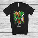 MacnyStore - Personalized Custom Name Shenanigans Squad; Lovely St. Patrick's Day Three Leopard Gnomes Drinking Coffee T-Shirt