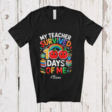MacnyStore - Personalized Custom Name My Teacher Survived 100 Days Of Me; Joyful School Students Rainbow T-Shirt
