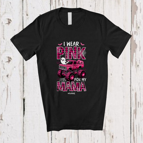 MacnyStore - Personalized Custom Name Wear Pink For Mama; Lovely Halloween Breast Cancer Plaid Monster Truck T-Shirt