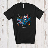 MacnyStore - Personalized Custom Name Penguin Riding Reindeer Shark; Amusing Christmas Lights Sea Animal T-Shirt