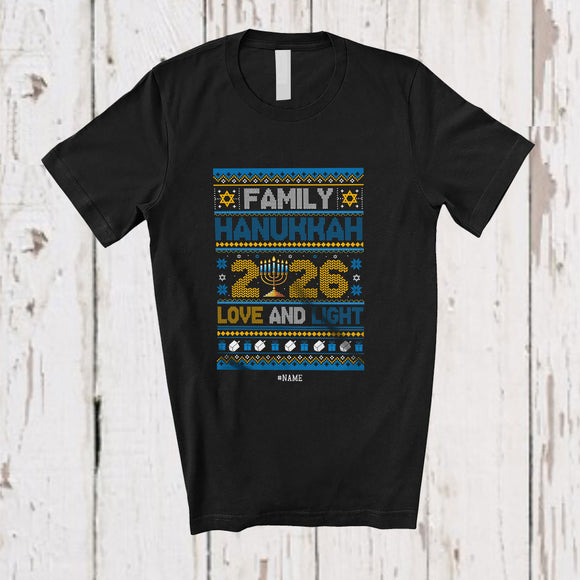 MacnyStore - Personalized Custom Name Family Hanukkah 2026; Joyful Chanukah Lights Sweater Friend Family Group T-Shirt