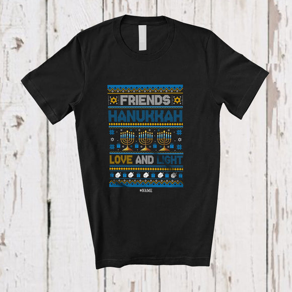 MacnyStore - Personalized Custom Name Friends Hanukkah; Joyful Chanukah Lights Sweater Friend Family Group T-Shirt