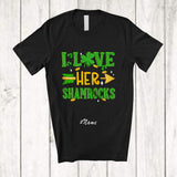 MacnyStore - Personalized Custom Name I Love Her Shamrocks; Awesome St. Patrick's Day Couple Family T-Shirt