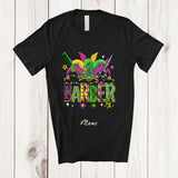 MacnyStore - Personalized Custom Name Barber Mardi Gras; Joyful Mardi Gras Beads Plaid Barber; Proud Jobs T-Shirt