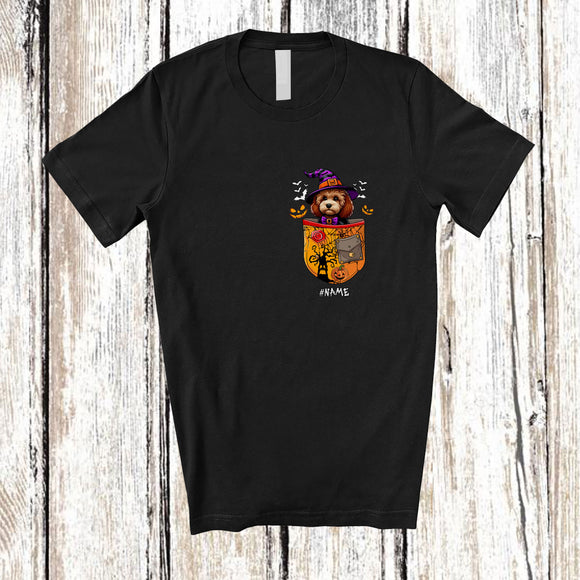 MacnyStore - Personalized Custom Name Cockapoo Witch In Pocket; Scary Halloween Pumpkin; Family T-Shirt