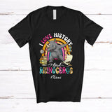MacnyStore - Personalized Custom Name I Love History And Rhinoceros; Joyful Dabbing Rainbow; Teacher Students T-Shirt