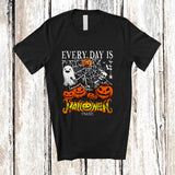 MacnyStore - Personalized Custom Name Every Day Is Halloween; Creepy Ghost Skeleton Relax On Pumpkins T-Shirt