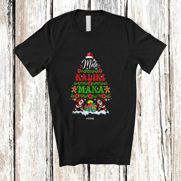 MacnyStore - Personalized Custom Name Mele Kalikimaka; Amusing Christmas Tree Santa Dabbing; Hawaiian Family T-Shirt
