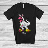 MacnyStore - Personalized Custom Name T-Rex Holding Bunny; Humorous Easter Bunny T-Rex Dinosaur Egg Hunting T-Shirt