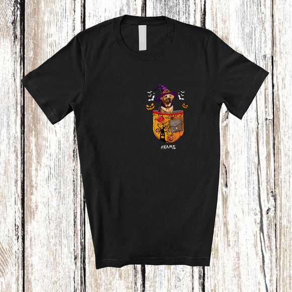 MacnyStore - Personalized Custom Name Labrador Retriever Witch In Pocket; Scary Halloween Pumpkin T-Shirt