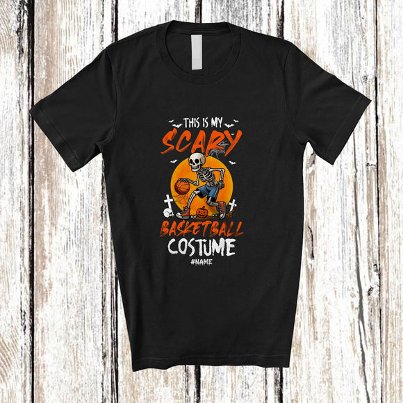 MacnyStore - Personalized Custom Name My Scary Basketball Costume; Creepy Halloween Skeleton Playing Sport Player T-Shirt