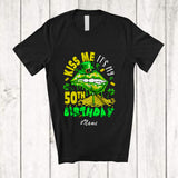 MacnyStore - Personalized Custom Name Kiss It's My 50th Birthday; Joyful St. Patrick's Day 50 Years Old Irish Lips T-Shirt