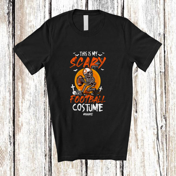 MacnyStore - Personalized Custom Name My Scary Football Costume; Creepy Halloween Skeleton Playing Sport Player T-Shirt