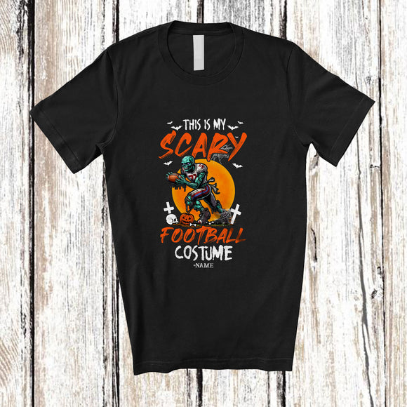 MacnyStore - Personalized Custom Name My Scary Football Costume; Creepy Halloween Zombie Playing Sport Player T-Shirt