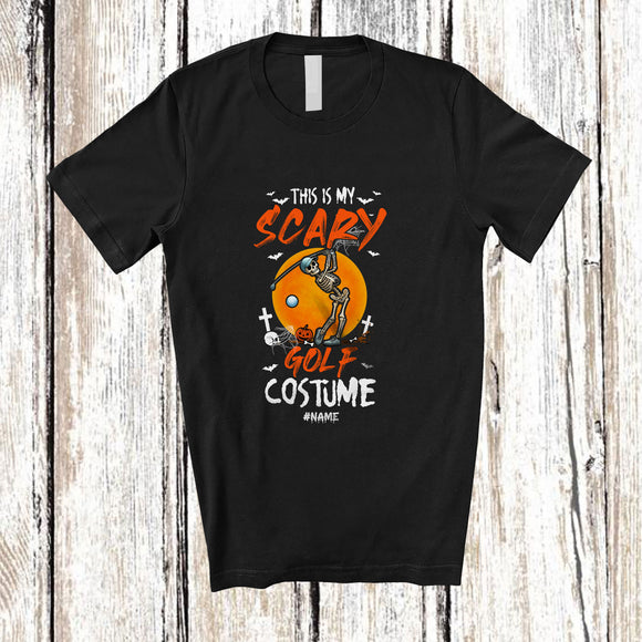 MacnyStore - Personalized Custom Name My Scary Golf Costume; Creepy Halloween Skeleton Playing Sport Player T-Shirt