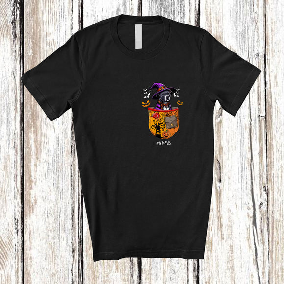 MacnyStore - Personalized Custom Name Pit Bull Witch In Pocket; Scary Halloween Pumpkin; Family T-Shirt