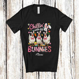 MacnyStore - Personalized Custom Name Chillin' With My Bunnies; Adorable Easter Eggs Three Bunny Chicken Farmer T-Shirt