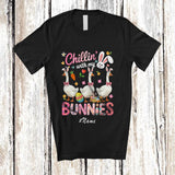 MacnyStore - Personalized Custom Name Chillin' With My Bunnies; Adorable Easter Eggs Three Bunny Goose Farmer T-Shirt