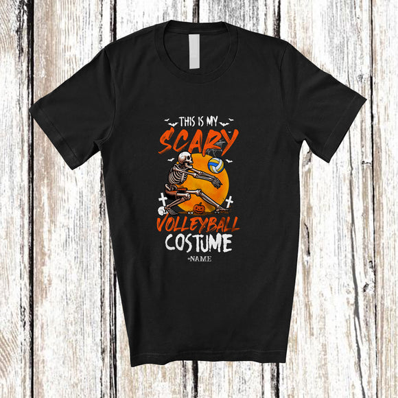 MacnyStore - Personalized Custom Name My Scary Volleyball Costume; Creepy Halloween Skeleton Playing Sport Player T-Shirt