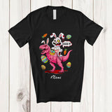 MacnyStore - Personalized Custom Name Zombie Bunny Riding T-Rex; Humorous Easter Dinosaur Eggs Hunting T-Shirt