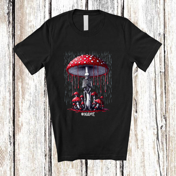 MacnyStore - Personalized Custom Name Skeleton Under Mushroom; Adorable Halloween Raining; Family T-Shirt