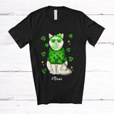 MacnyStore - Personalized Custom Name Cat Bubble; Lovely St. Patrick's Day Shamrock Cat; Women Girls Family T-Shirt