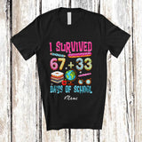 MacnyStore - Personalized Custom Name I Survived 67 33 Days Of School; Lovely 100 Days Donut Students Teacher T-Shirt