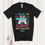 MacnyStore - Personalized Custom Name I Pause My Game To Hunt; Amusing Easter Video Game Bunny Gamer T-Shirt