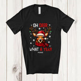 MacnyStore - Personalized Custom Name Oh Deer What A Year; Humorous Happy Year Christmas Lights Reindeer T-Shirt