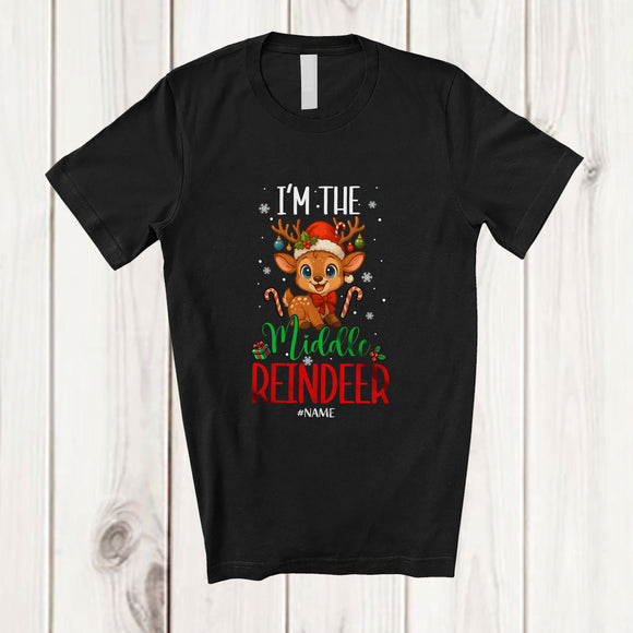 MacnyStore - Personalized Custom Name I'm The Middle Reindeer; Adorable Christmas Reindeer; Cousin Family T-Shirt