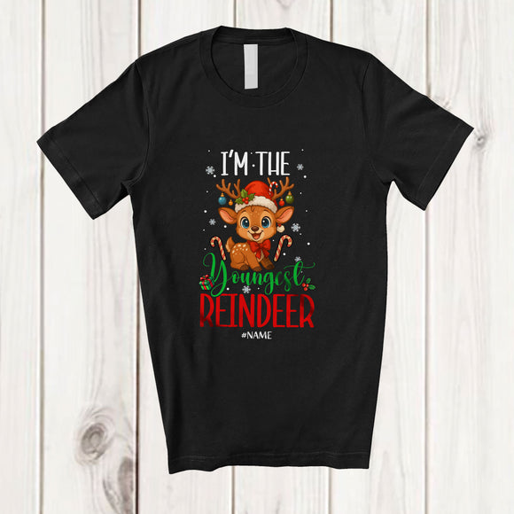 MacnyStore - Personalized Custom Name I'm The Youngest Reindeer; Adorable Christmas Reindeer; Cousin Family T-Shirt