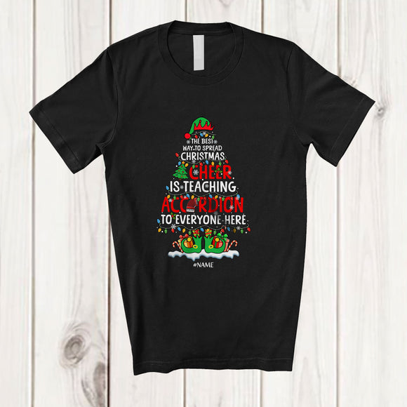 MacnyStore - Personalized Custom Name Spread Christmas Cheer Is Teaching Accordion; Joyful Teacher Musician T-Shirt