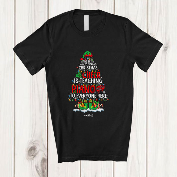 MacnyStore - Personalized Custom Name Spread Christmas Cheer Is Teaching Piano; Joyful Teacher Musician T-Shirt
