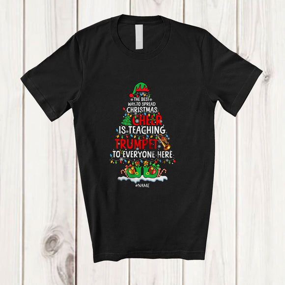 MacnyStore - Personalized Custom Name Spread Christmas Cheer Is Teaching Trumpet; Joyful Teacher Musician T-Shirt