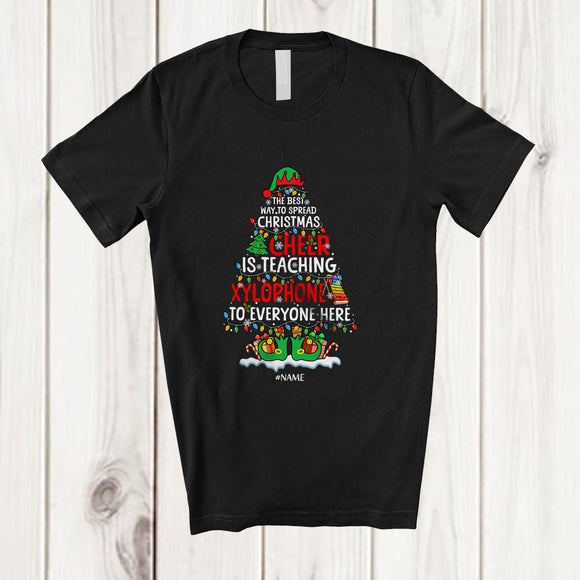 MacnyStore - Personalized Custom Name Spread Christmas Cheer Is Teaching Xylophone; Joyful Teacher Musician T-Shirt