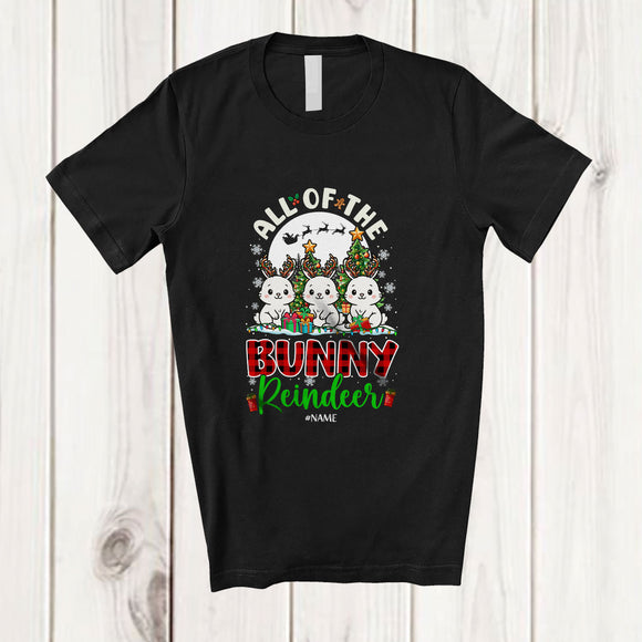 MacnyStore - Personalized Custom Name All Of The Bunny Reindeer; Amazing Christmas Moon Plaid Animal T-Shirt