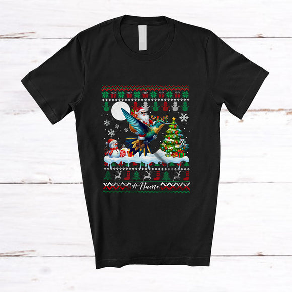 MacnyStore - Personalized Custom Name Santa Riding Hummingbird; Amazing Christmas Tree Sweater Animal T-Shirt