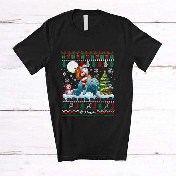 MacnyStore - Personalized Custom Name Santa Riding Manatee; Amazing Christmas Tree Sweater Animal T-Shirt