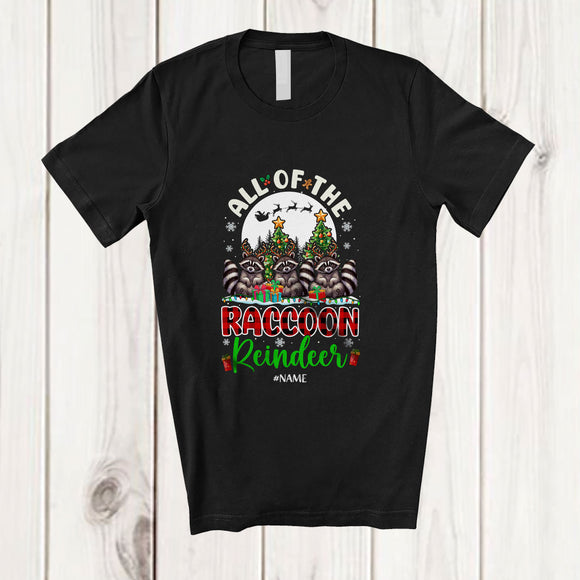 MacnyStore - Personalized Custom Name All Of The Raccoon Reindeer; Amazing Christmas Moon Plaid Animal T-Shirt