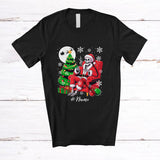 MacnyStore - Personalized Custom Name Santa Skeleton Drinking Coffee; Scary Christmas Smiling Skull T-Shirt