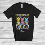 MacnyStore - Personalized Custom Name School Counselor Of Sweetest Bunnies; Proud Easter Jobs Three Bunnies T-Shirt