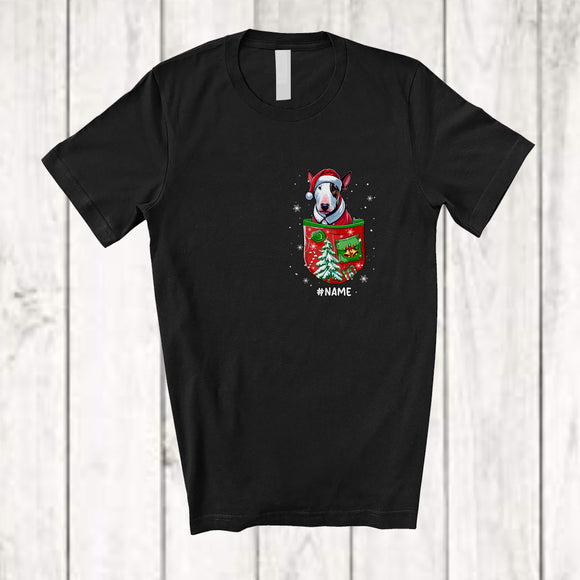 MacnyStore - Personalized Custom Name Bull Terrier Santa In Pocket; Lovely Christmas Pajama Family T-Shirt